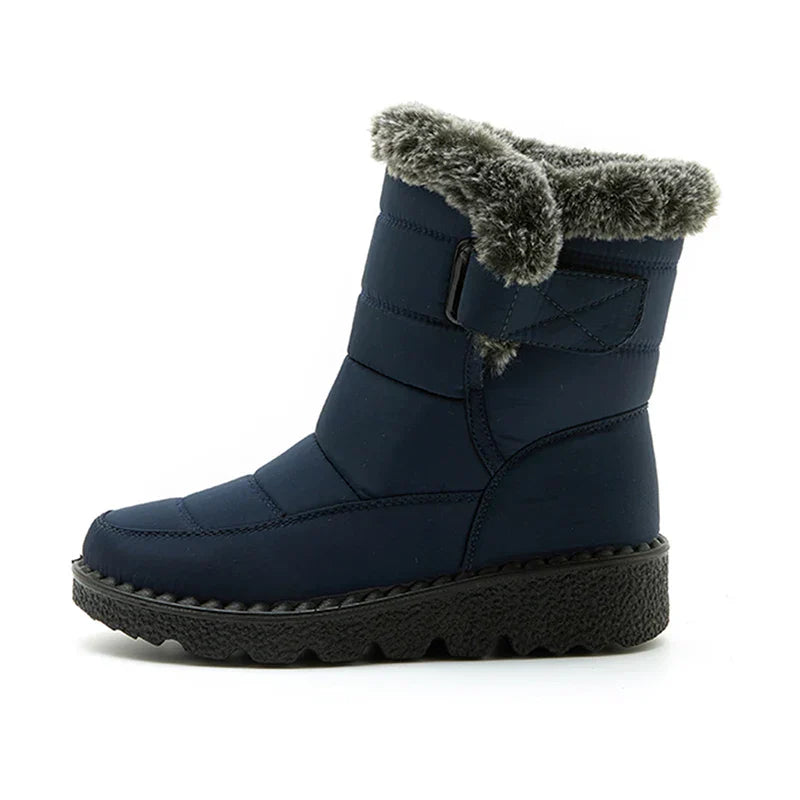 Krohn-e | Wasserdichte Kunstfell Hochschaft Schneestiefel mit Klettverschluss