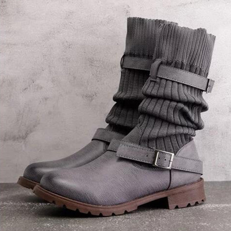 Damenschuhe Kelly: Warme Woll-Strick-Lederstiefel