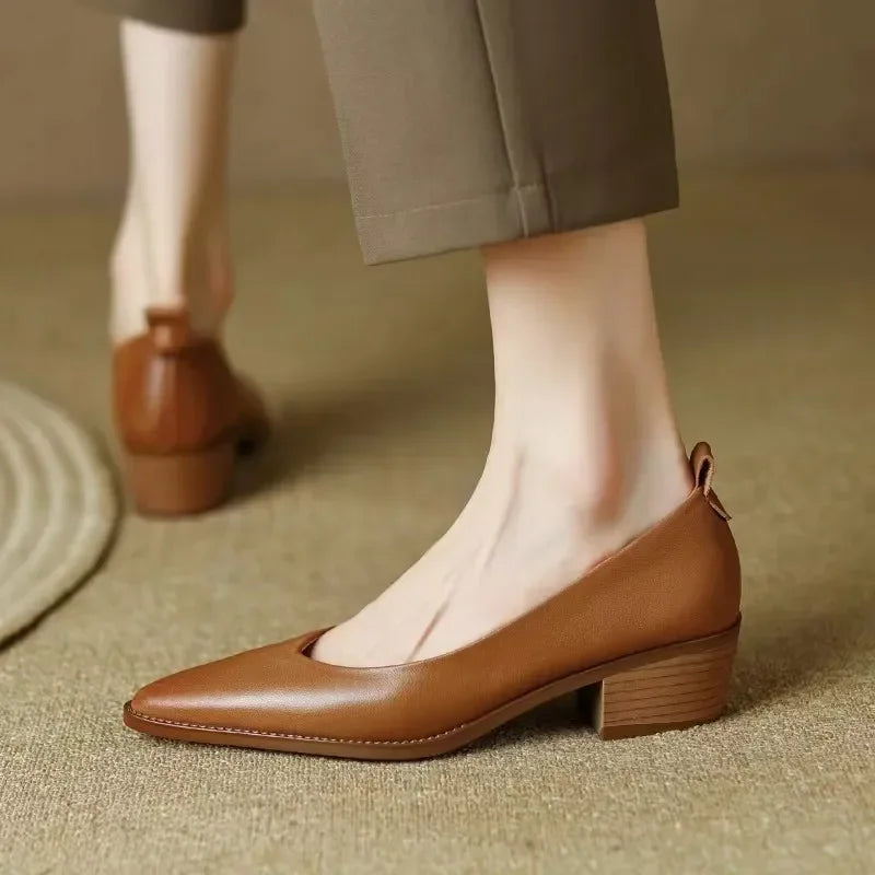 KROHN-E Damen Block-Heel Pumps Spitze Zehe Slip-On Vielseitig