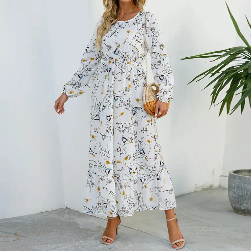 KROHN-E Damen Maxi-Kleid Blumenmuster Verstellbare Träger Sommerkleid Fließend