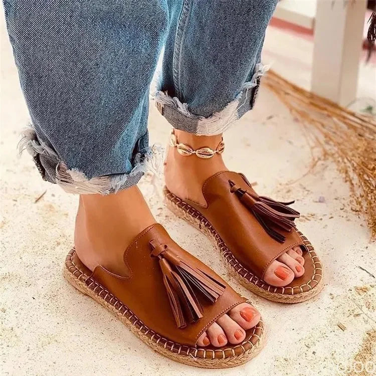 KROHN-E Damen Pantoletten Geflochten Gepolsterte Sohle Slip-On