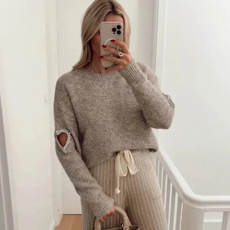 Krohn-e | Mode Liebe Herz Ausgehöhlter Pullover