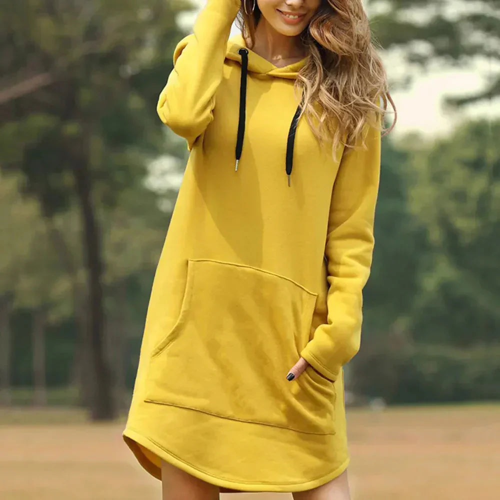 Krohn-e | Damen Sweatkleid mit Kapuze und Tasche