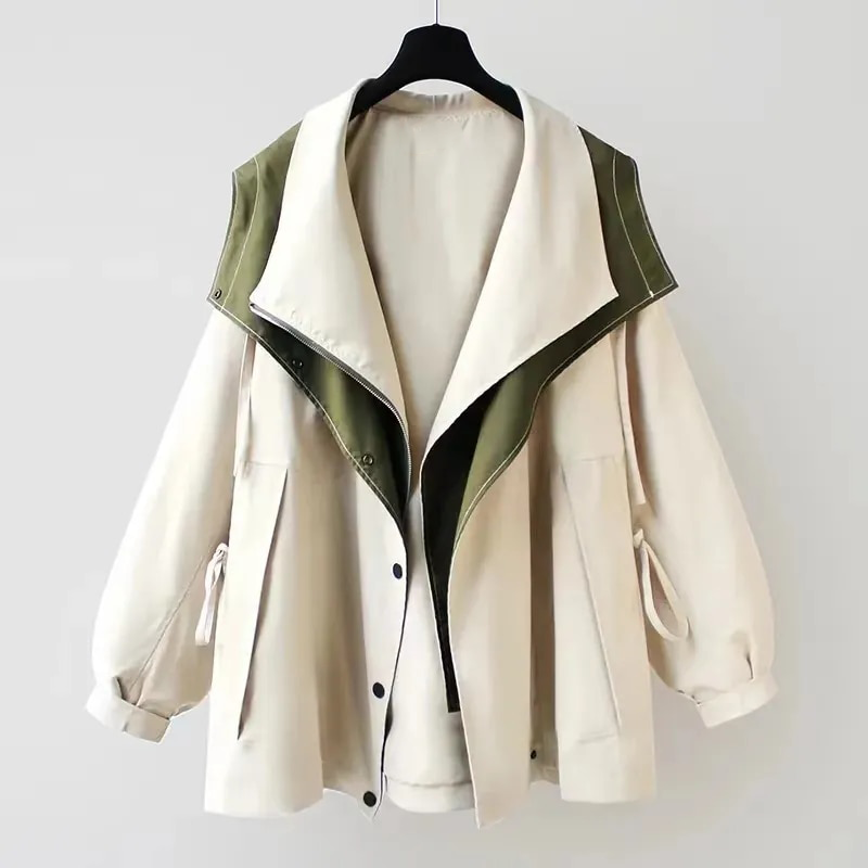 Krohn-e | Kurzer Trenchcoat für Frauen - Drapierter Kragen