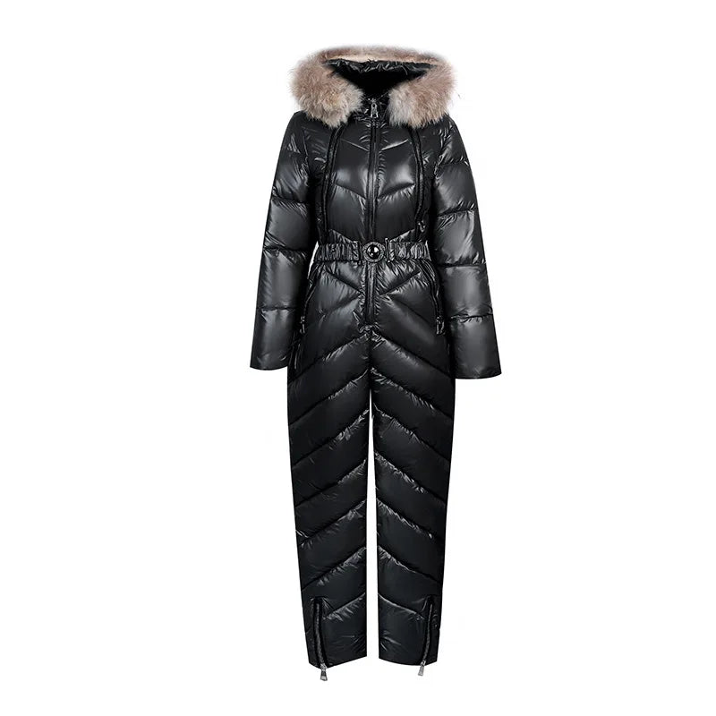 Krohn-e | Lässiger Winter Skianzug mit Pelzkragen Für Frauen