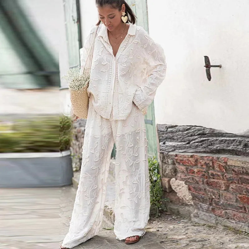 Eloise Langarm-Oberteil und Hose Set aus Seide und Baumwolle