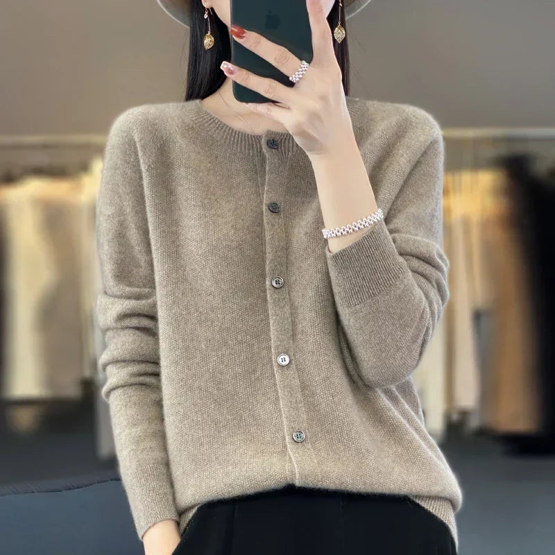 KROHN-E Damen Strickjacke Knöpfe Klassisch Vielseitig Basic