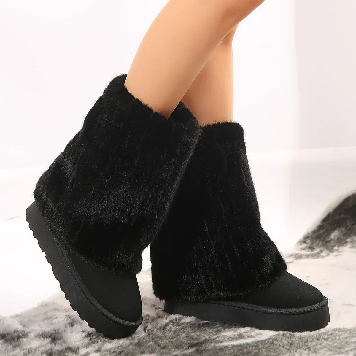 KROHN-E Damen Winterstiefel Fell-Futter Wasserdicht Braun