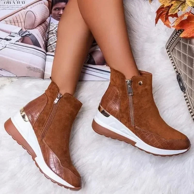 Krohn-e | Keil-Boots Schnee Reißverschluss Warm Plüsch Winter Knöchelstiefel