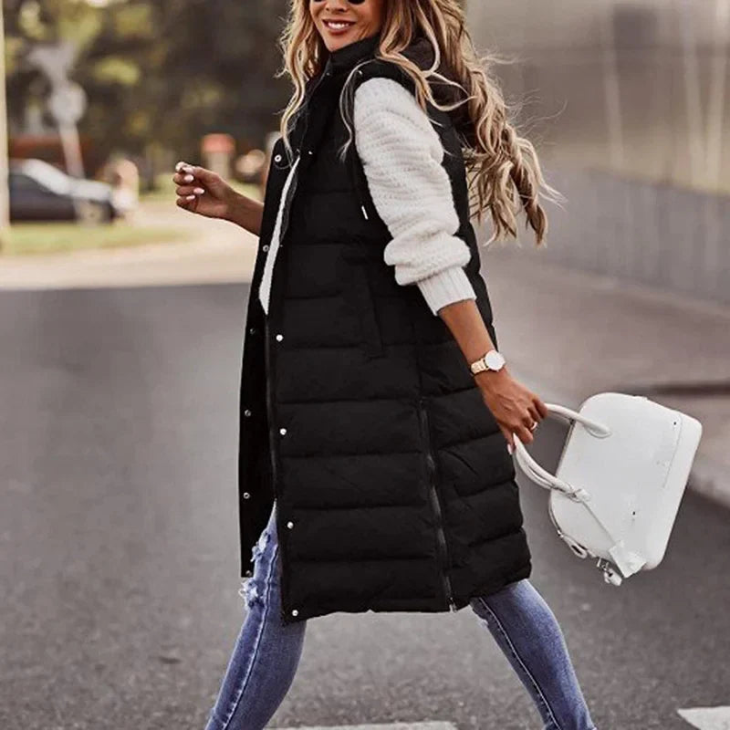 Krohn-e | Lange Pufferweste mit Kapuze Polyester Warm, Trendy