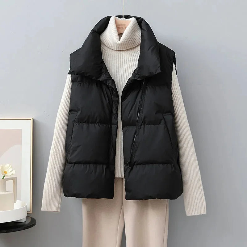 Krohn-e | Kurze Pufferweste mit Hohem Kragen Polyester Minimalistisch, Komfortabel