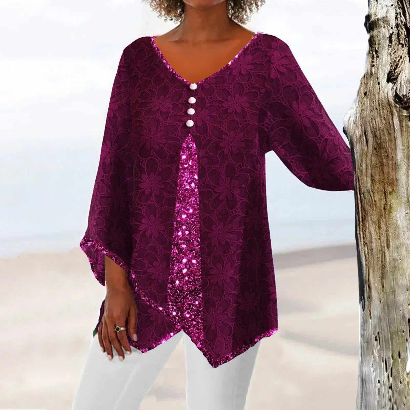 Krohn-e | Eleganter Weinlese Cardigan mit Übergroßem Blumenmuster