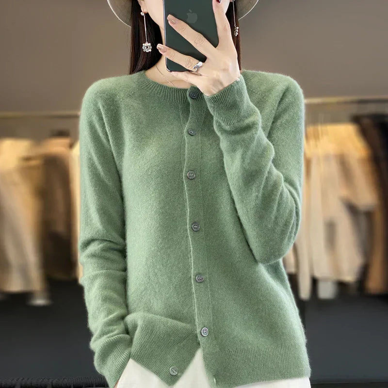KROHN-E Damen Strickjacke Knöpfe Klassisch Vielseitig Basic