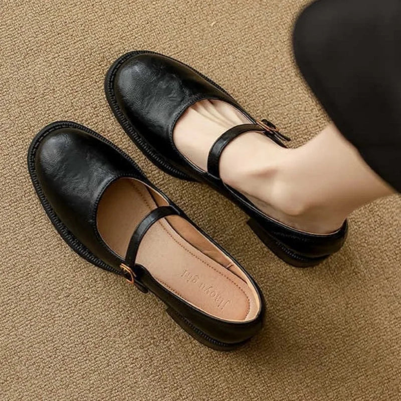 KROHN-E Damen Mary Jane Schuhe Blockabsatz Riemchen Schwarz