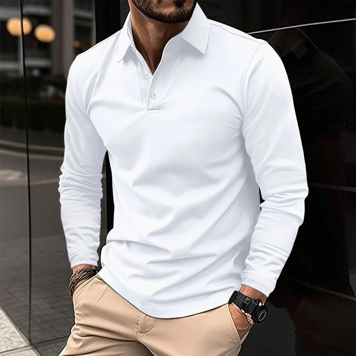 Lukas | Herren Langarm Poloshirt einfarbig Slim Fit