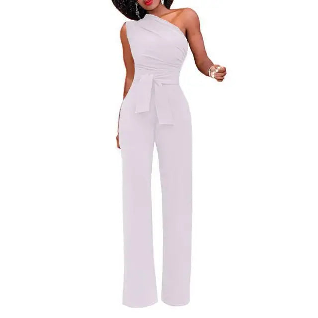 Damen Jumpsuit mit weitem Bein, One-Shoulder und Schleife