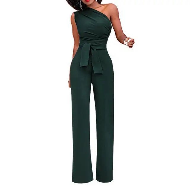 Damen Jumpsuit mit weitem Bein, One-Shoulder und Schleife