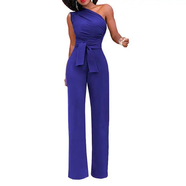 Damen Jumpsuit mit weitem Bein, One-Shoulder und Schleife
