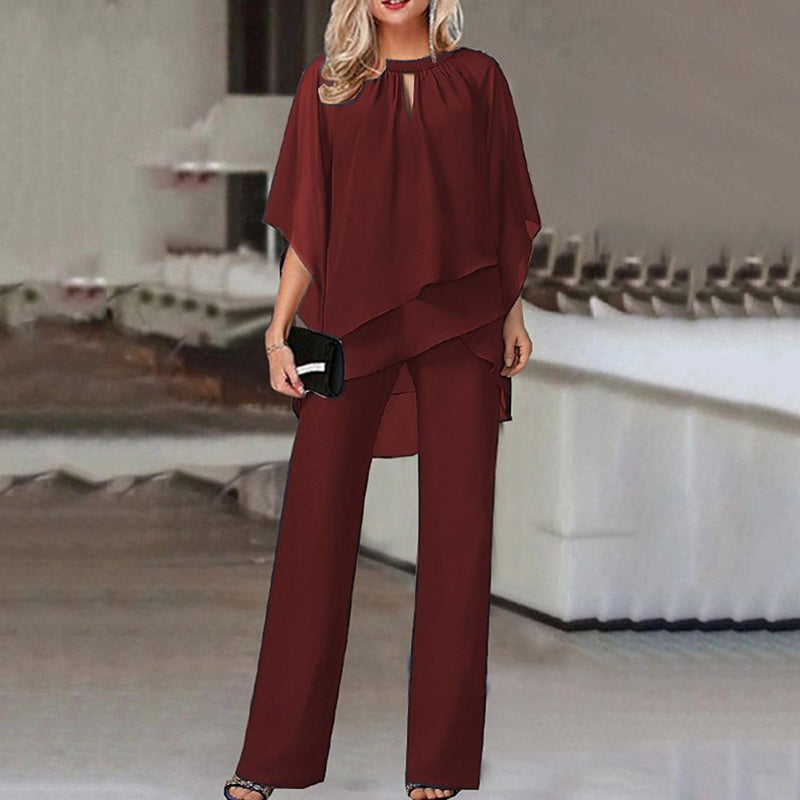 Regina Hose und Oberteil mit Fledermausärmeln, asymmetrisches Design