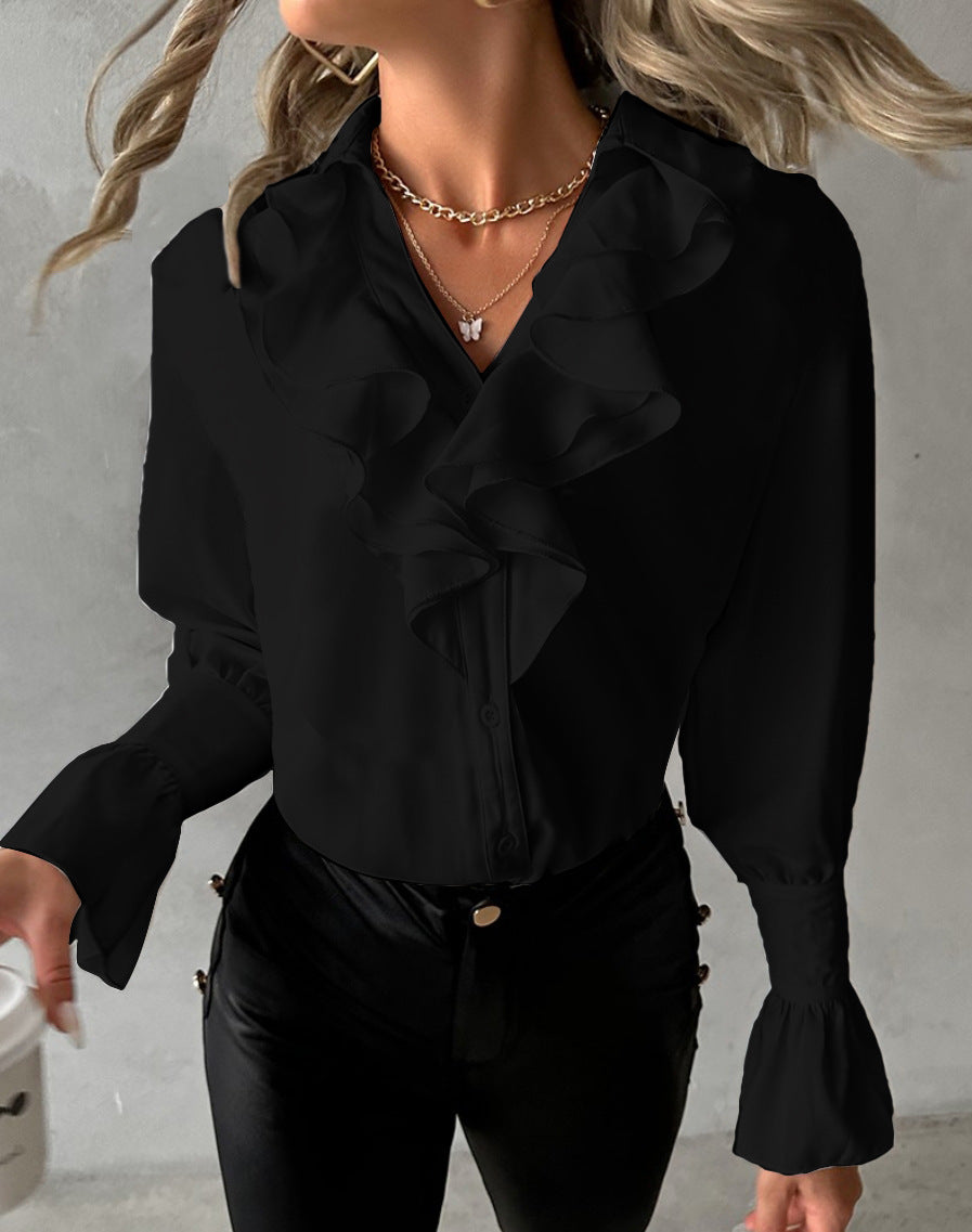 Lilith:  Blouse with frills and button placket