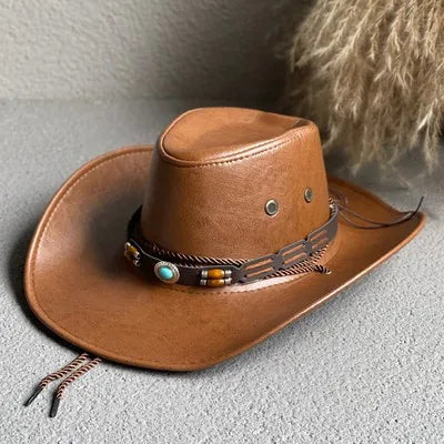 KROHN-E Damen Cowboy-Hut Vintage Western Breite Krempe Braun