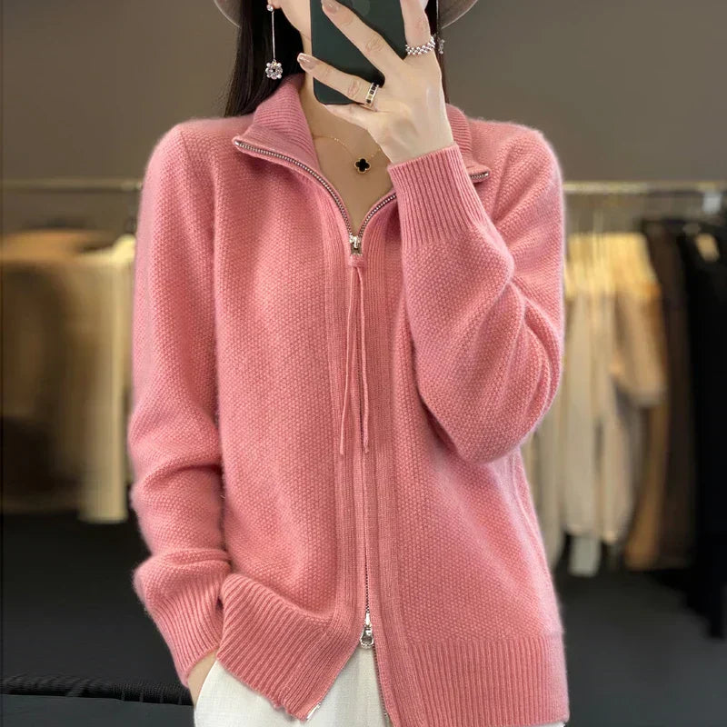 Krohn-e | Woll Cardigan Doppelter Reißverschluss und Hoher Kragen Weich und Elegant