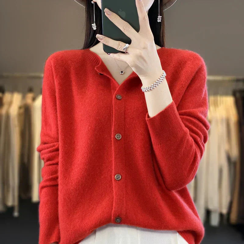 KROHN-E Damen Strickjacke Knöpfe Klassisch Vielseitig Basic
