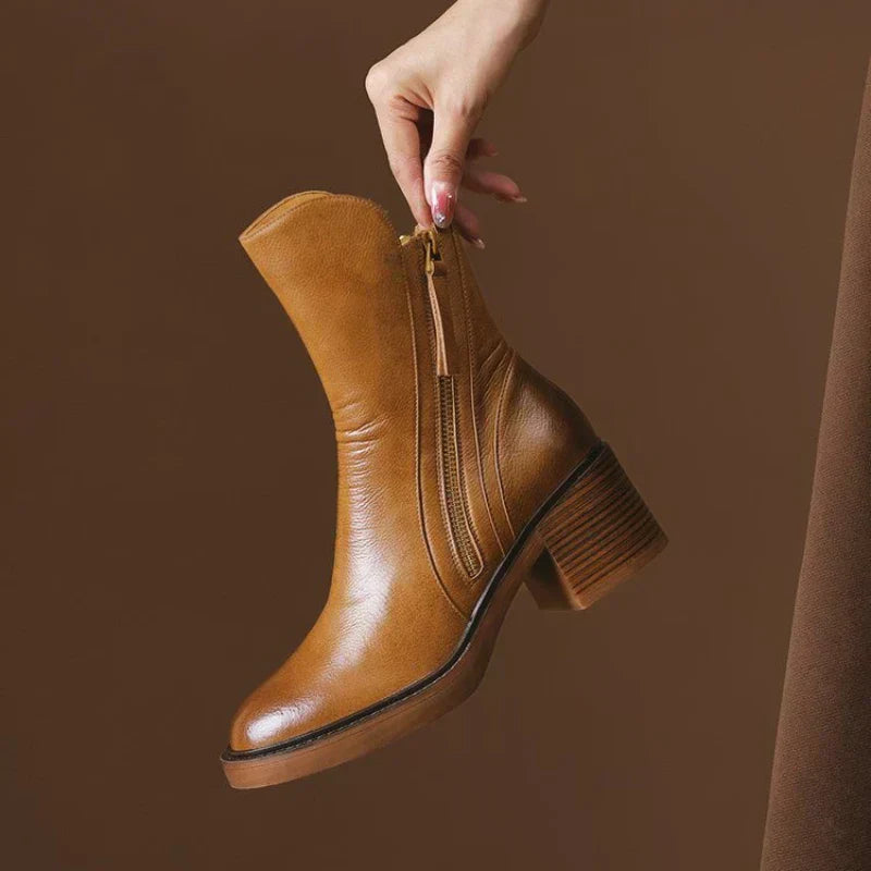 KROHN-E Damen Ankle-Boots Blockabsatz Reißverschluss