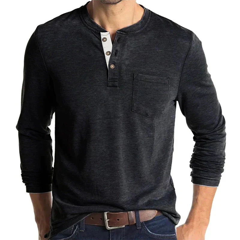 Fudus Lässiges Henley Langarmshirt mit Seitentasche