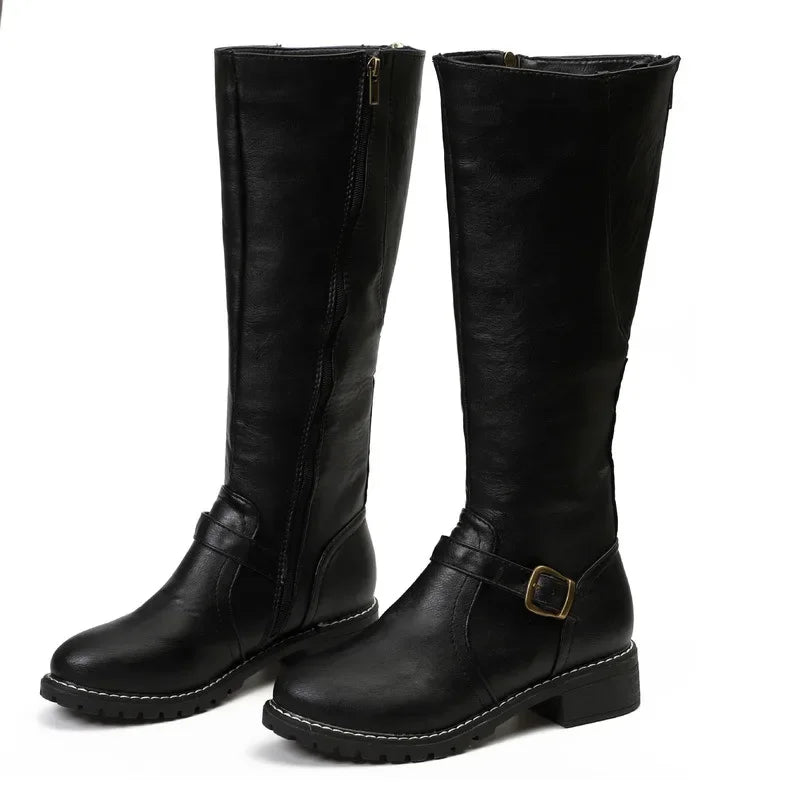 Krohn-e | High-Top Biker Stiefel mit Blockabsatz und Schnallendesign
