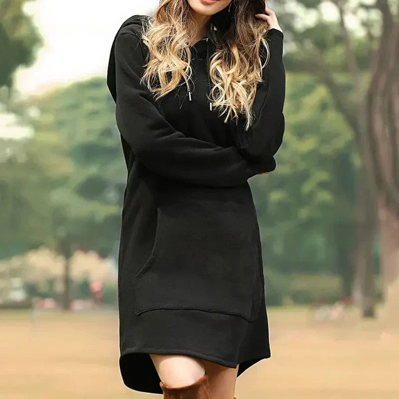 Krohn-e | Damen Sweatkleid mit Kapuze und Tasche
