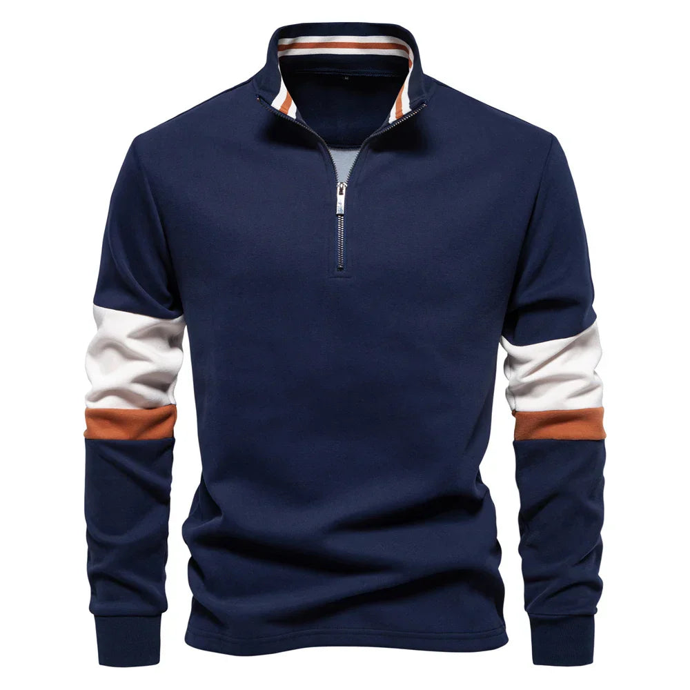 Krohn-e | Langarmiger Pullover mit Reißverschluss Baumwollmischung Trendy und Komfortabel