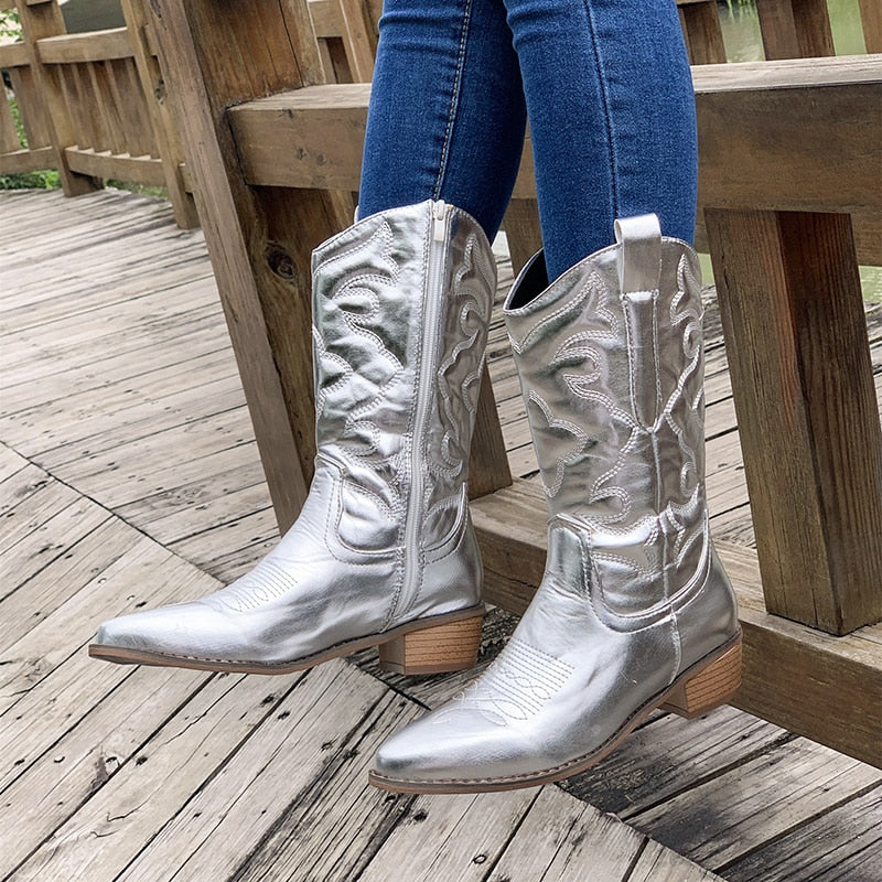 Krohn-e | Bestickte Mittelrohr Spitze Martin Stiefel
