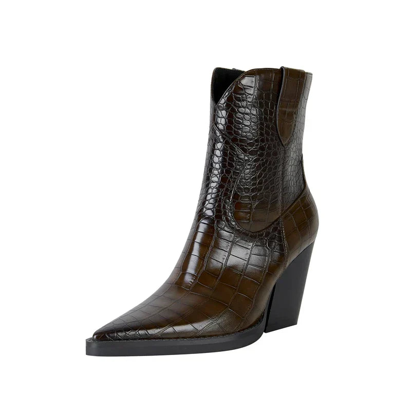 KROHN-E Damen Stiefeletten Western-Stil mittlere Höhe robuste Sohle