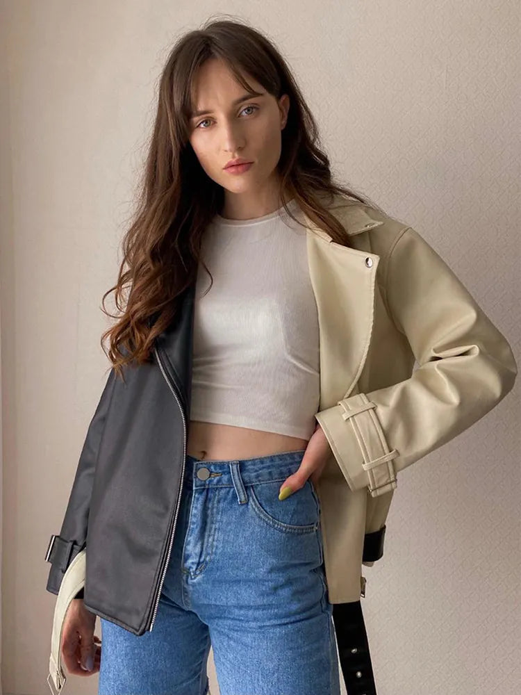 Krohn-e | Colour Block Lederjacke Für Damen
