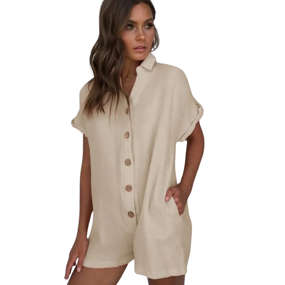 Damen Jumpsuit mit umgeschlagenen Ärmeln in lässiger Optik