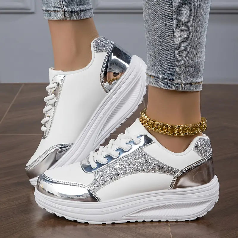 Leichte Damen-Pailletten Schuhe mit dicker Sohle von Maelys
