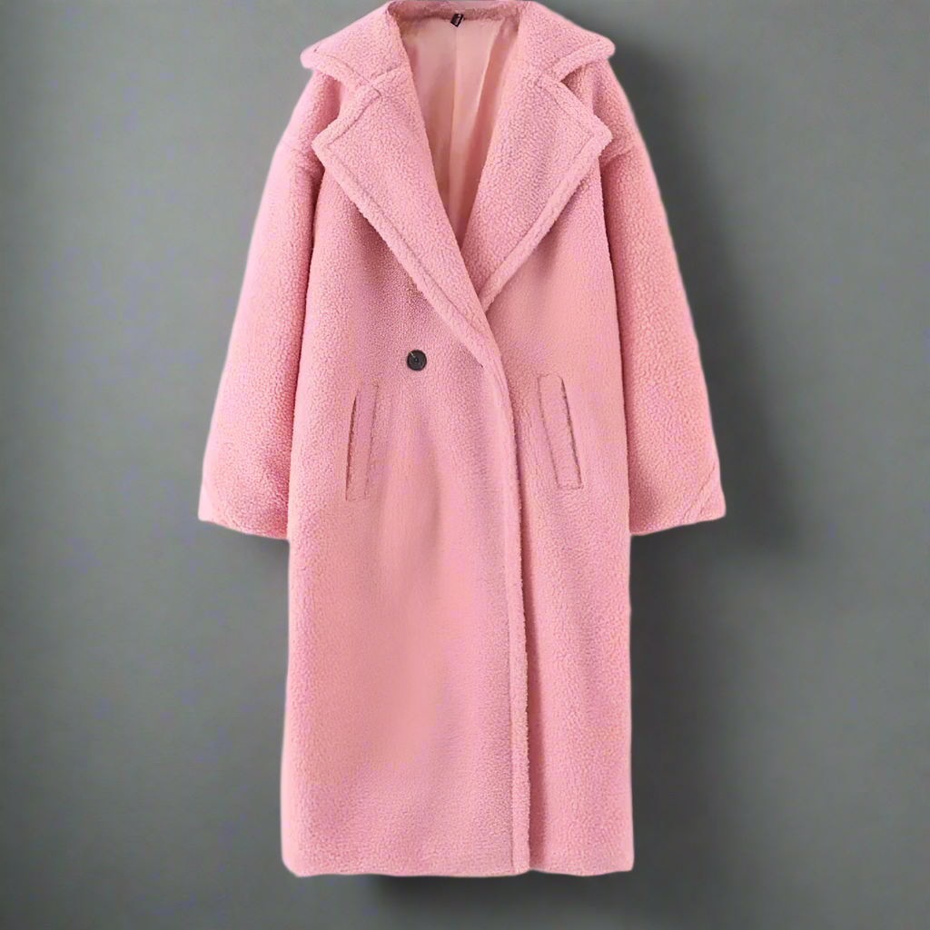 Krohn-e | Mantel - Langer Oversized-Schnitt - Weicher Teddy-Fleece - Reverskragen - Warm und Bequem