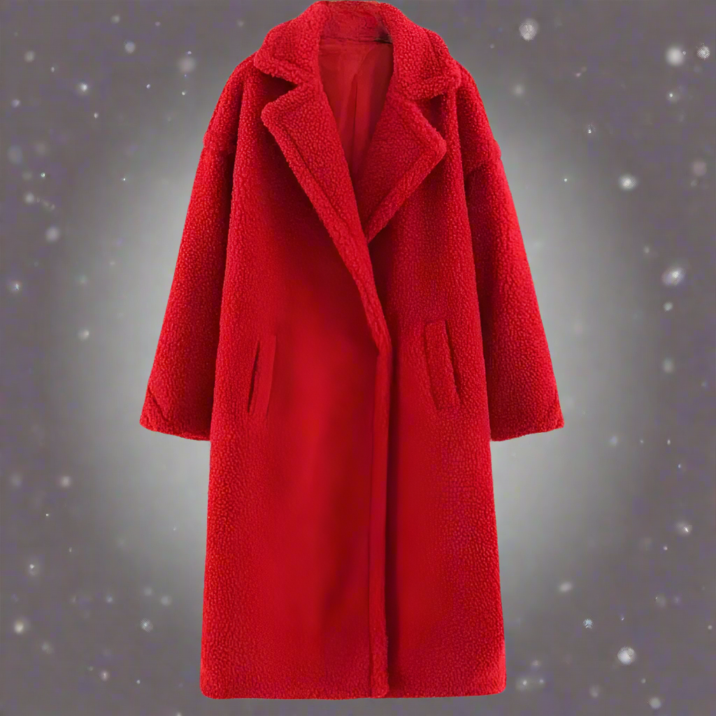 Krohn-e | Mantel - Langer Oversized-Schnitt - Weicher Teddy-Fleece - Reverskragen - Warm und Bequem