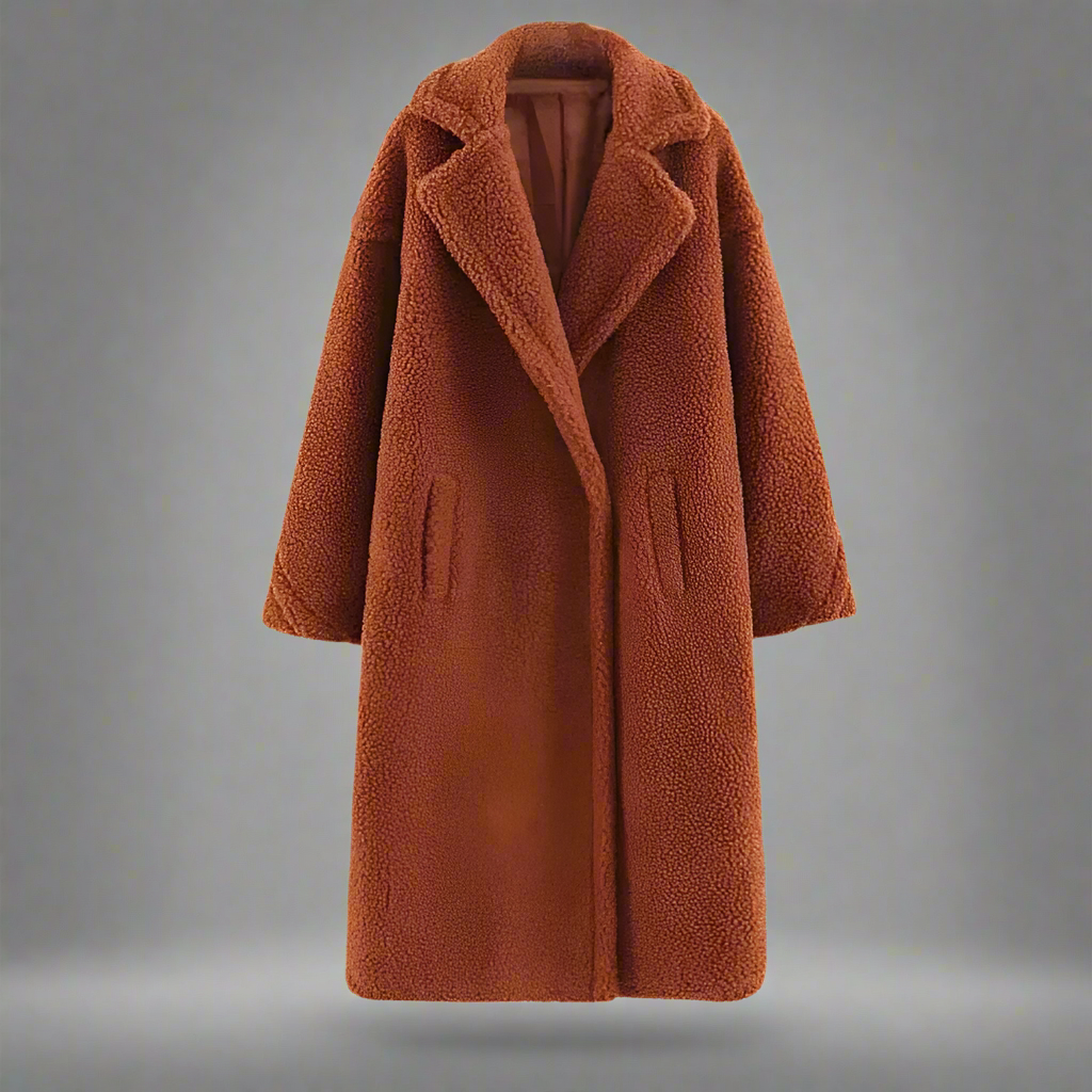 Krohn-e | Mantel - Langer Oversized-Schnitt - Weicher Teddy-Fleece - Reverskragen - Warm und Bequem