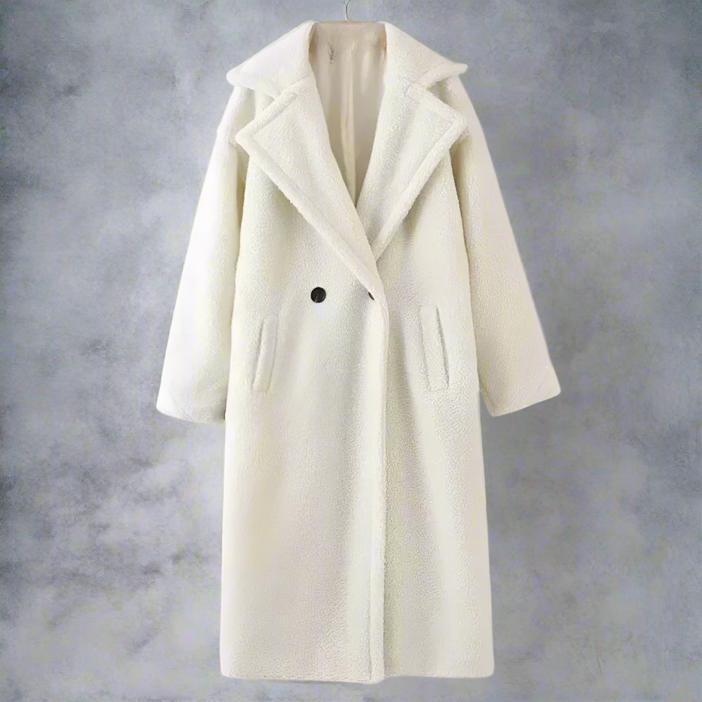 Krohn-e | Mantel - Langer Oversized-Schnitt - Weicher Teddy-Fleece - Reverskragen - Warm und Bequem