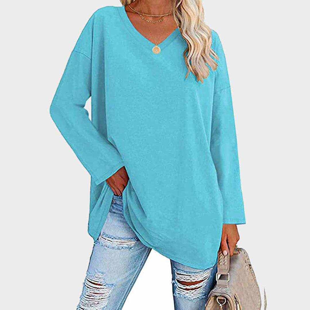 Cora | Damen Longshirt V-Ausschnitt Langarm Übergroß Sommer
