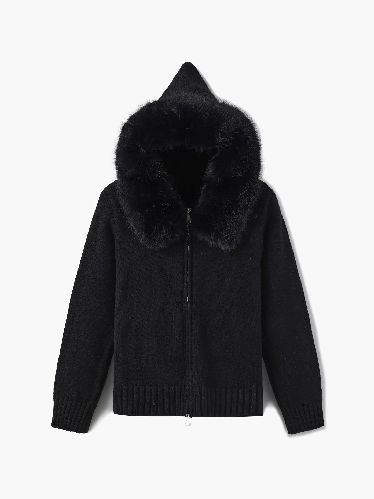Krohn-e | Strickjacke Grau mit Kapuze und Kunstpelz Warme Winterjacke