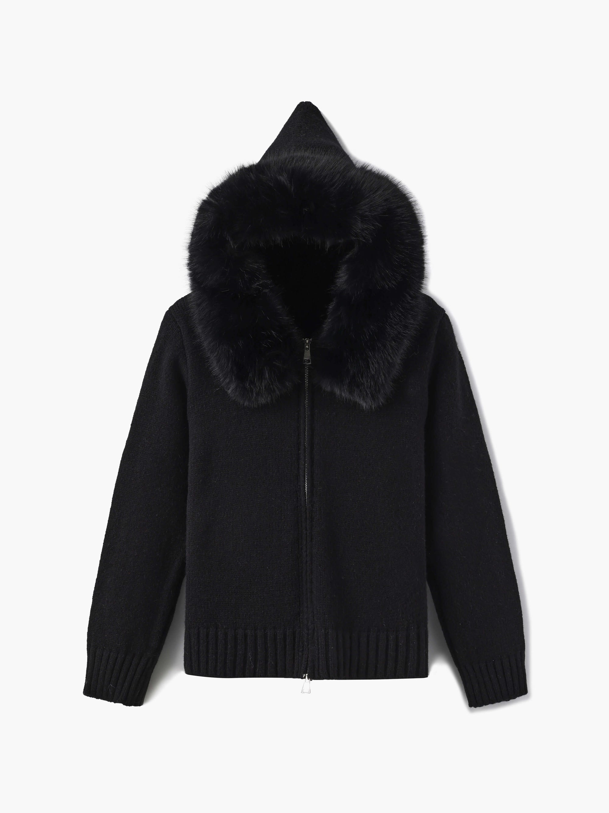 Krohn-e | Strickjacke Grau mit Kapuze und Kunstpelz Warme Winterjacke