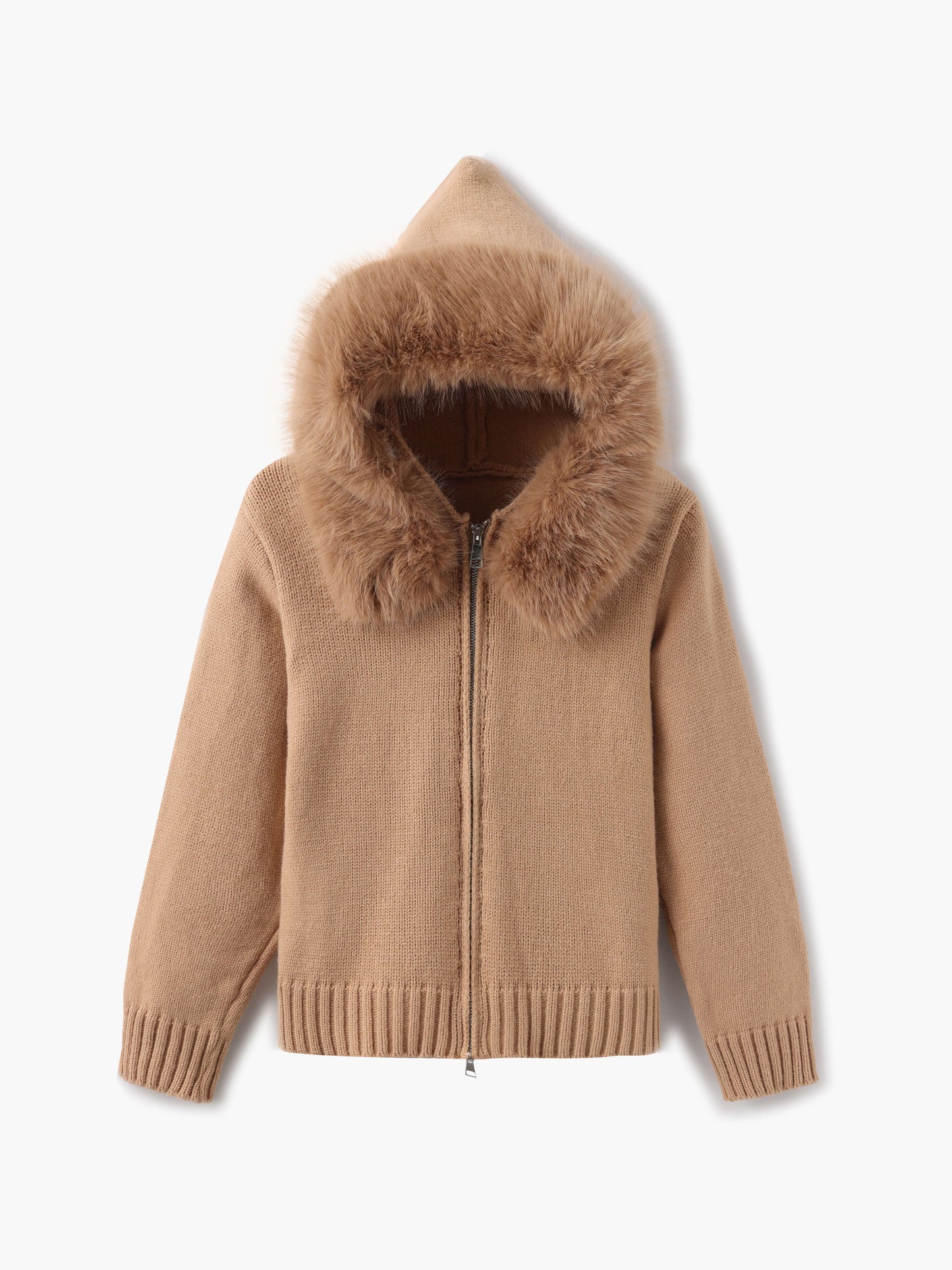 Krohn-e | Strickjacke Grau mit Kapuze und Kunstpelz Warme Winterjacke