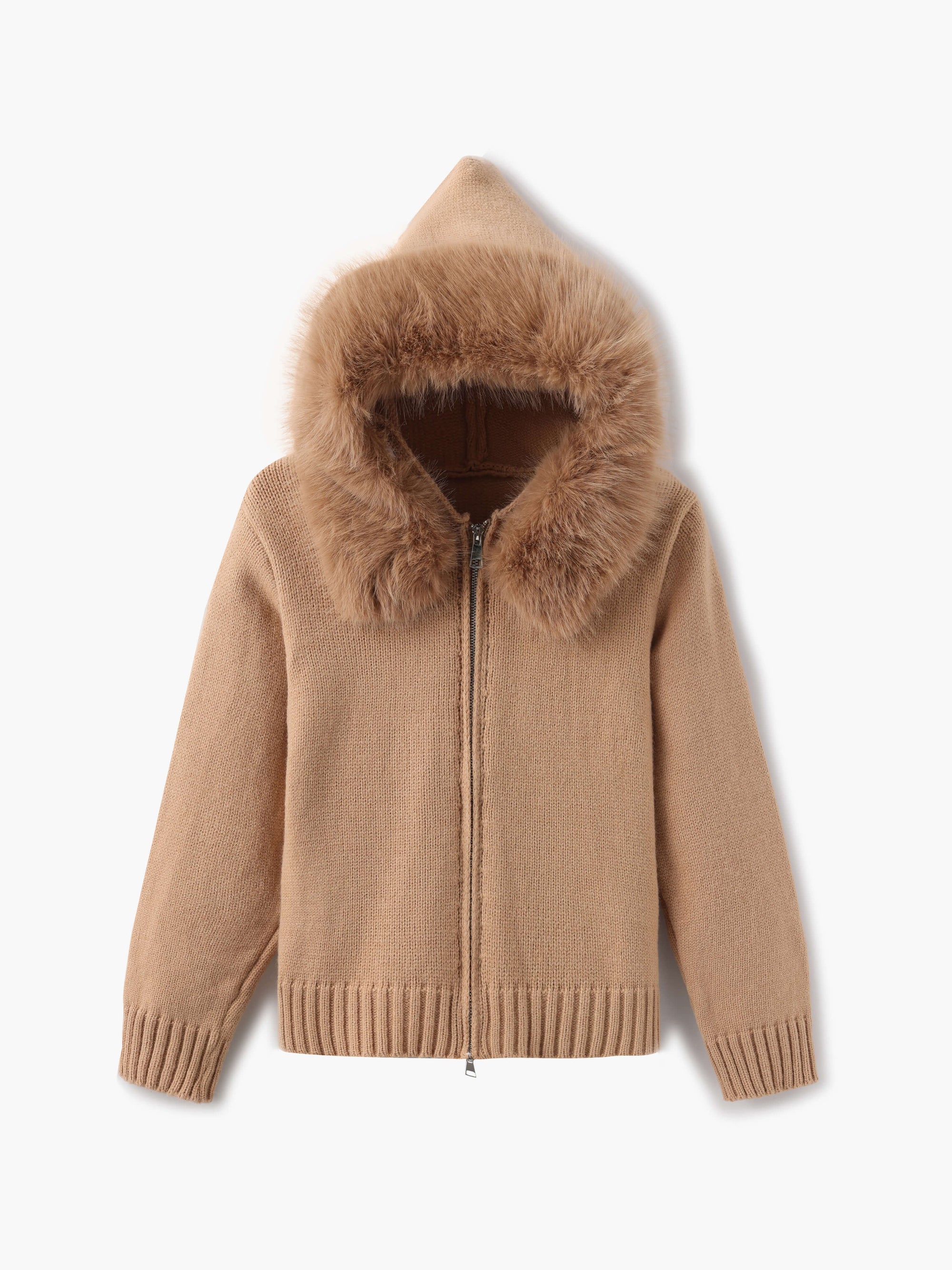 Krohn-e | Strickjacke Grau mit Kapuze und Kunstpelz Warme Winterjacke