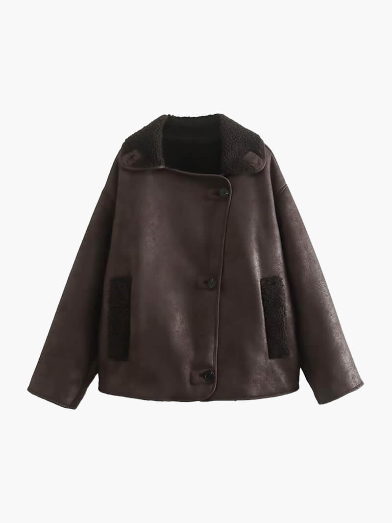 Krohn-e | Stilvolle Jacke mit Kunstleder und Fleece Details
