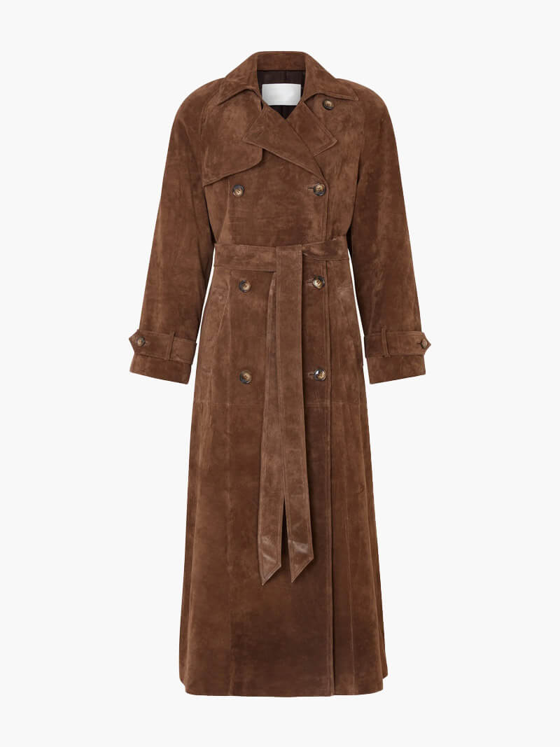 Krohn-e | Langer Damen-Trenchcoat mit Wildleder-Look