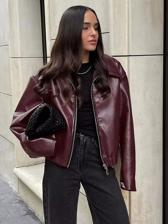 Krohn-e | Cropped Zip up Jacke Übergröße Kragen Street Style