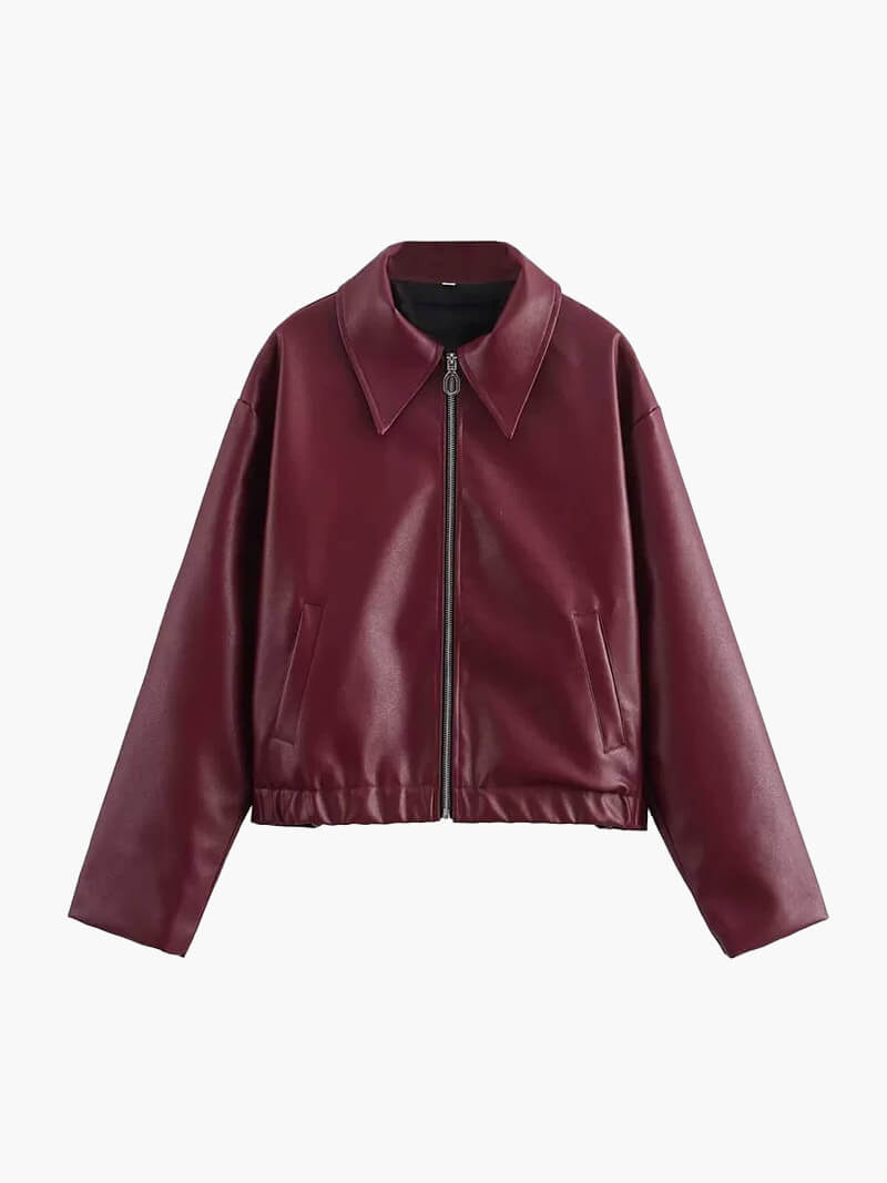Krohn-e | Modische Kunstlederjacke in Weinrot